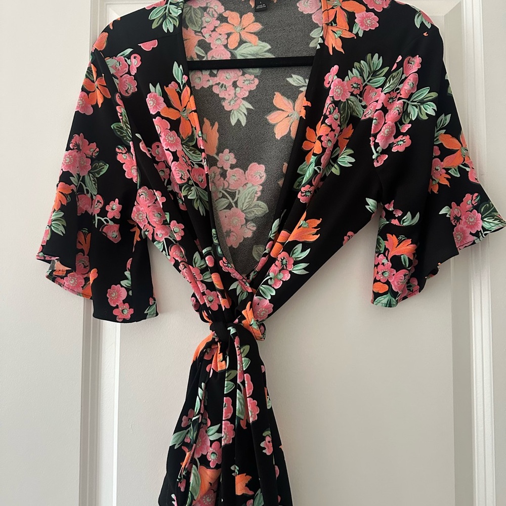 Floral Wrap Top with Tie Front